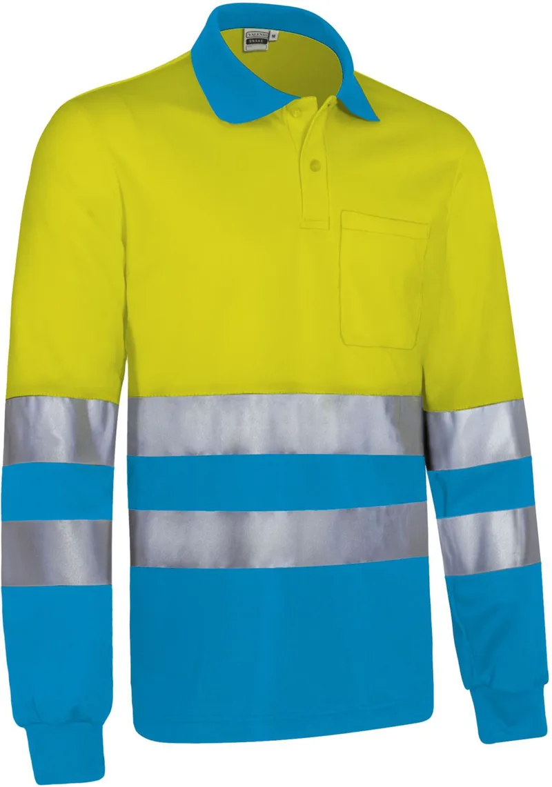 Hi-Vis Μακρυμάνικο Polo SNAKE Valento POVASNAAL Fluo Yellow-Tropical Blue