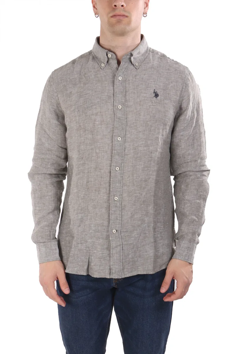 U.S.POLO ASSN ΠΟΥΚΑΜΙΣΟ BUTTON DOWN SLIM FIT ΛΙΝΟ ΓΚΡΙ