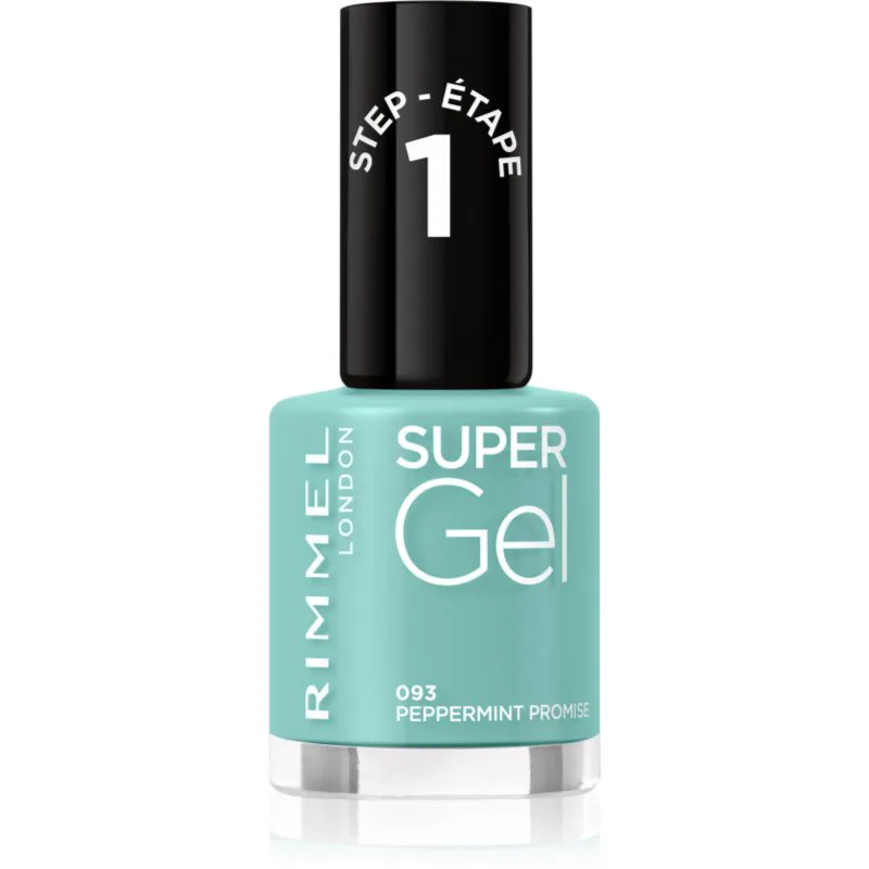 Rimmel Super Gel τζελ βερνίκι νυχιών χωρίς τη χρήση των UV/LED λαμπτήρων απόχρωση 093 Peppermint Promise 12 ml