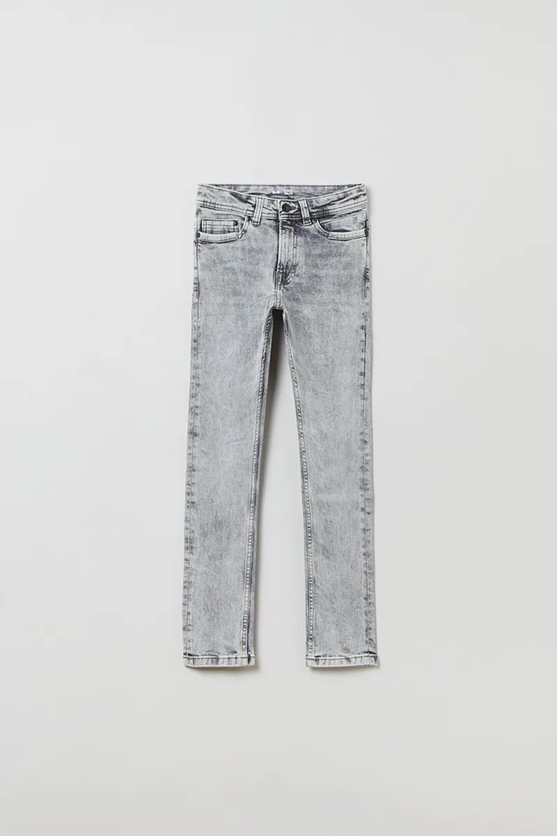 OVS παιδικό τζην παντελόνι πεντάτσεπο με acid wash εφέ Slim Fit (10-15 ετών) - 001704855 Γκρι