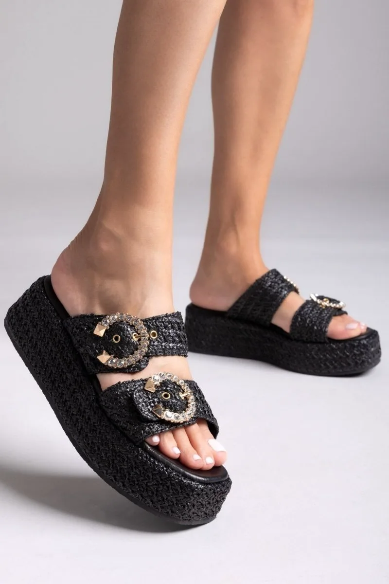 Mariella Fabiani Flatform Sandals Rhinestones - 2503/02 - Black