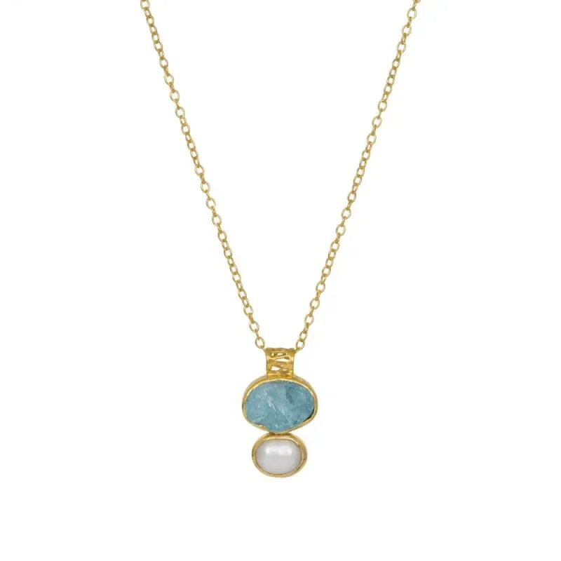 Επίχρυσο γυναικείο κολιέ 925 Aqua Marine and Pearl 042037 042037 Ασήμι