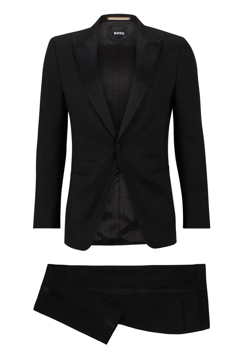 BOSS ΚΟΣΤΟΥΜΙ ΣΜΟΚΙΝ ΛΙΝΟ SLIM FIT H-HUGE-P-2PCS-TUX-232 ΜΑΥΡΟ