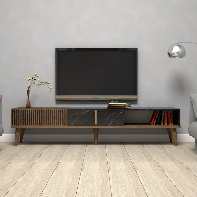 Βάση Τηλεόρασης Milan - Walnut, Black 845Hct3093 (180x40x35)
