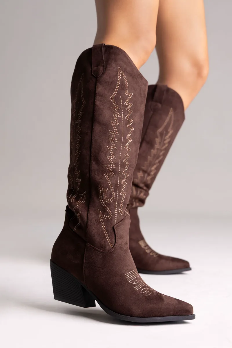 ERYNN Cowboy Boots Block Heel - RXJ-295 - Brown Suede