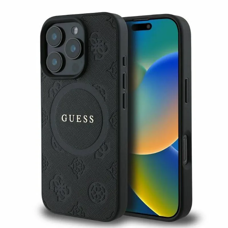 Θήκη Guess Saffiano Peony Classic Logo Magsafe Black iPhone 16 Pro Max