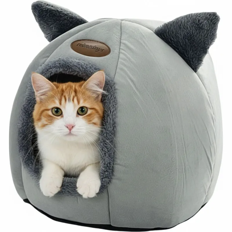 Κρεβάτι Γάτας Relaxdays Cat Cave with Ears Σπιτάκι Τύπου Φωλιά Εσωτερικού Χώρου με Αυτάκια 37 x 44 cm - Grey (10052228)
