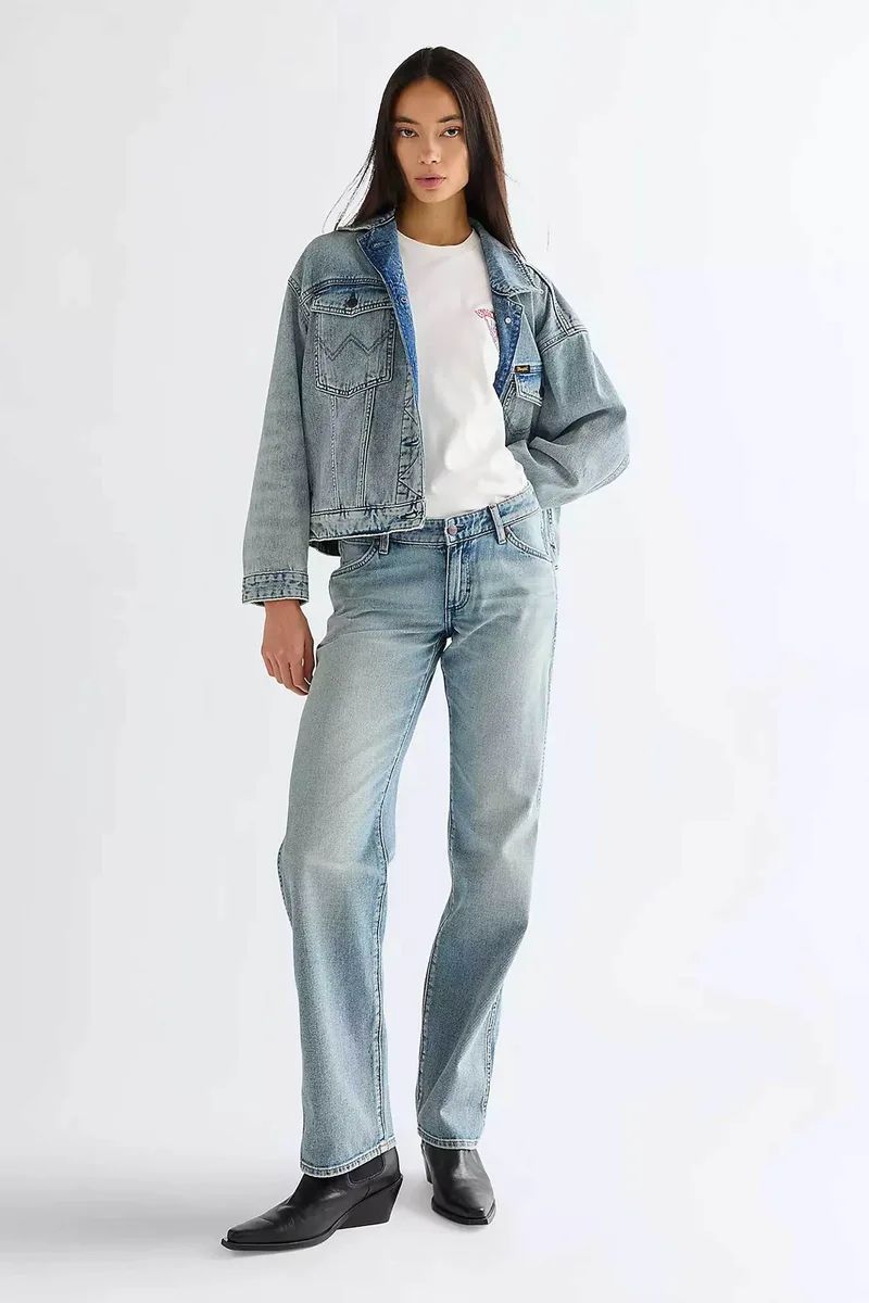 Wrangler® γυναικείο τζιν παντελόνι low rise πεντάτσεπο Straight Fit - 112378197 Denim Blue Ανοιχτό