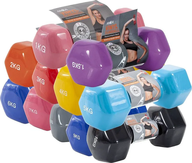 ΒΑΡΑΚΙ (1 ΤΜΧ) AMILA VINYL DUMBBELL ΜΠΛΕ (9 KG)