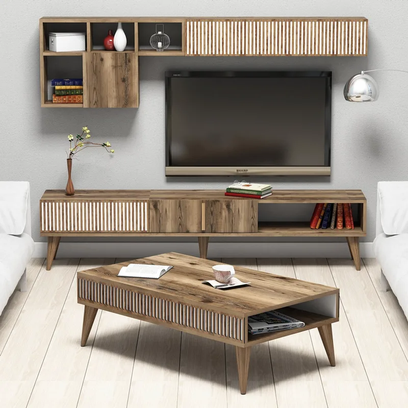 Σετ Επίπλων Σαλονιού Milan - Walnut 845Hct5251 (180x40x35 cm)
