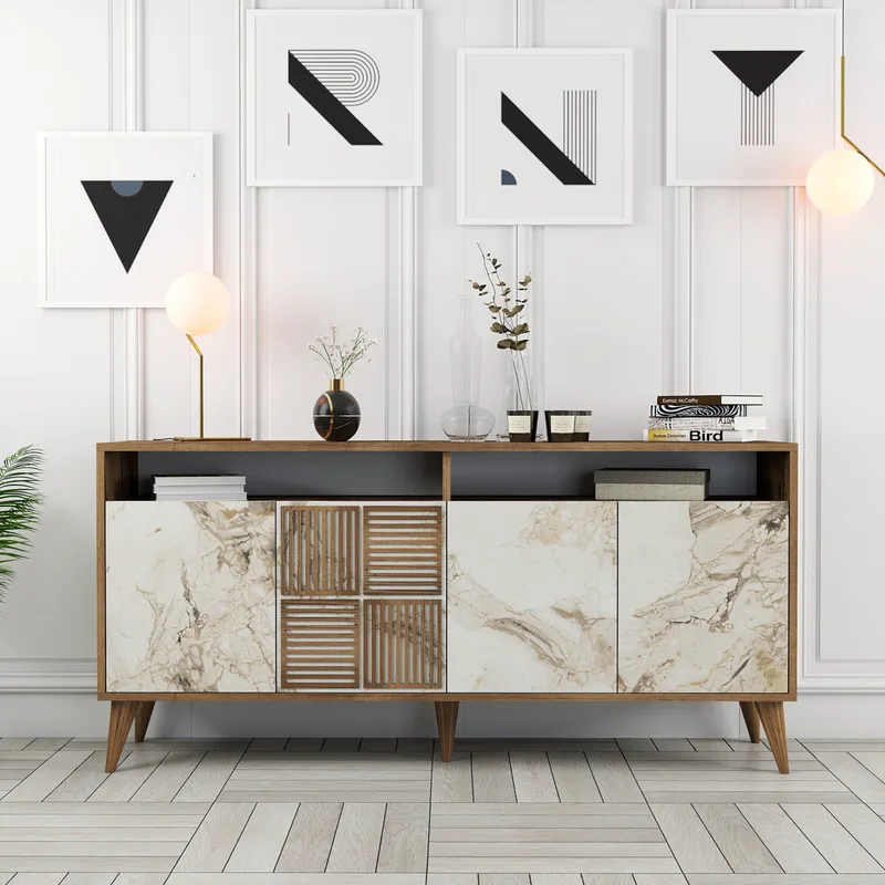 Κονσόλα Milan 160 - Walnut, White Marble 845Hct5331 (160x78x35)