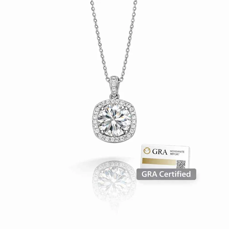 Ασημένιο Κολιέ 925 με Μοζαϊνίτη 1ct (6,5mm) Color D & Λευκά Ζιργκόν