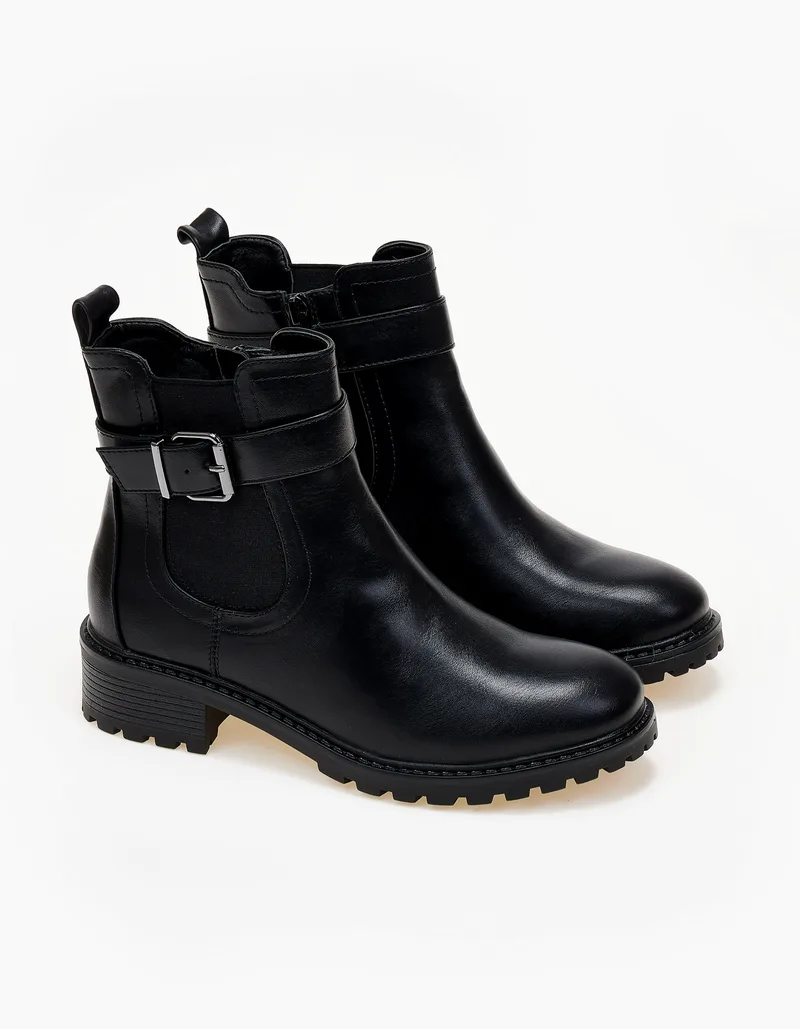 Χαμηλά ankle boots με λάστιχο και φερμουάρ - Μαύρο