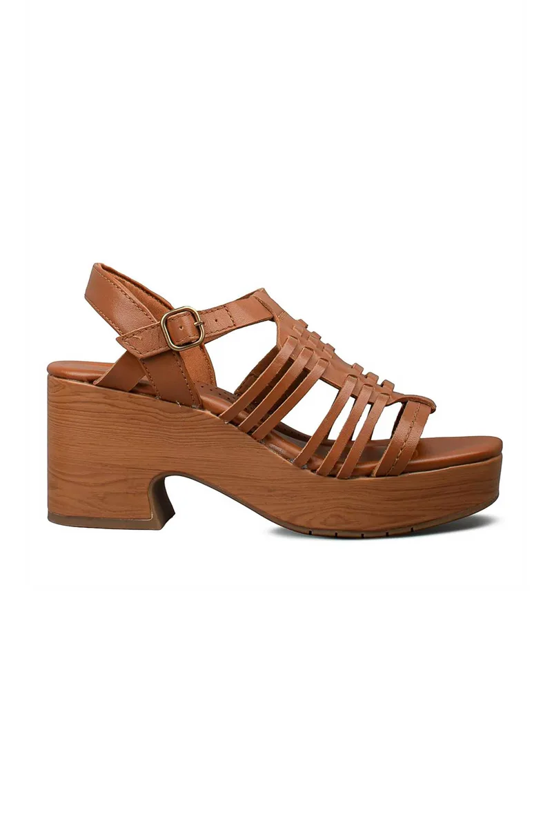 Clarks γυναικεία δερμάτινα πέδιλα με χοντρό τακούνι "Nerisa Μay" - 26186903 Ταμπά