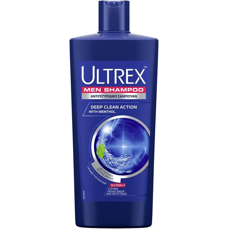 Ultrex Men Shampoo Anti Dandruff Deep Clean Σαμπουάν Κατά της Πιτυρίδας για Βαθύ Καθαρισμό με Εκχύλισμα Μέντας 610ml