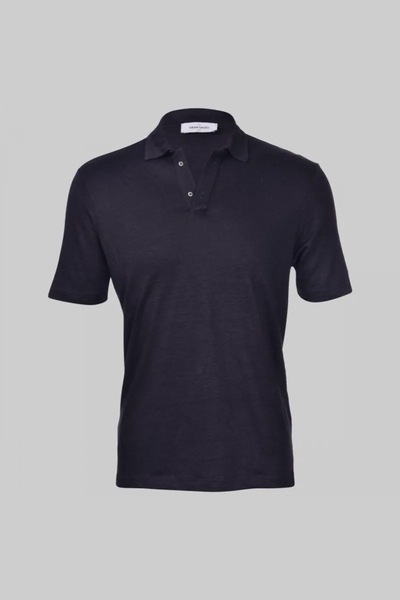 GRAN SASSO Ανδρικό Μαύρο Linen Polo T-Shirt