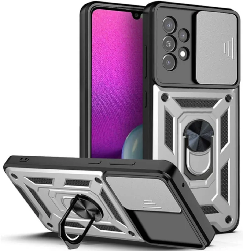 Bodycell Armor Slide - Ανθεκτική Θήκη Samsung Galaxy A33 5G με Κάλυμμα για την Κάμερα & Μεταλλικό Ring Holder - Silver (5206015011399)