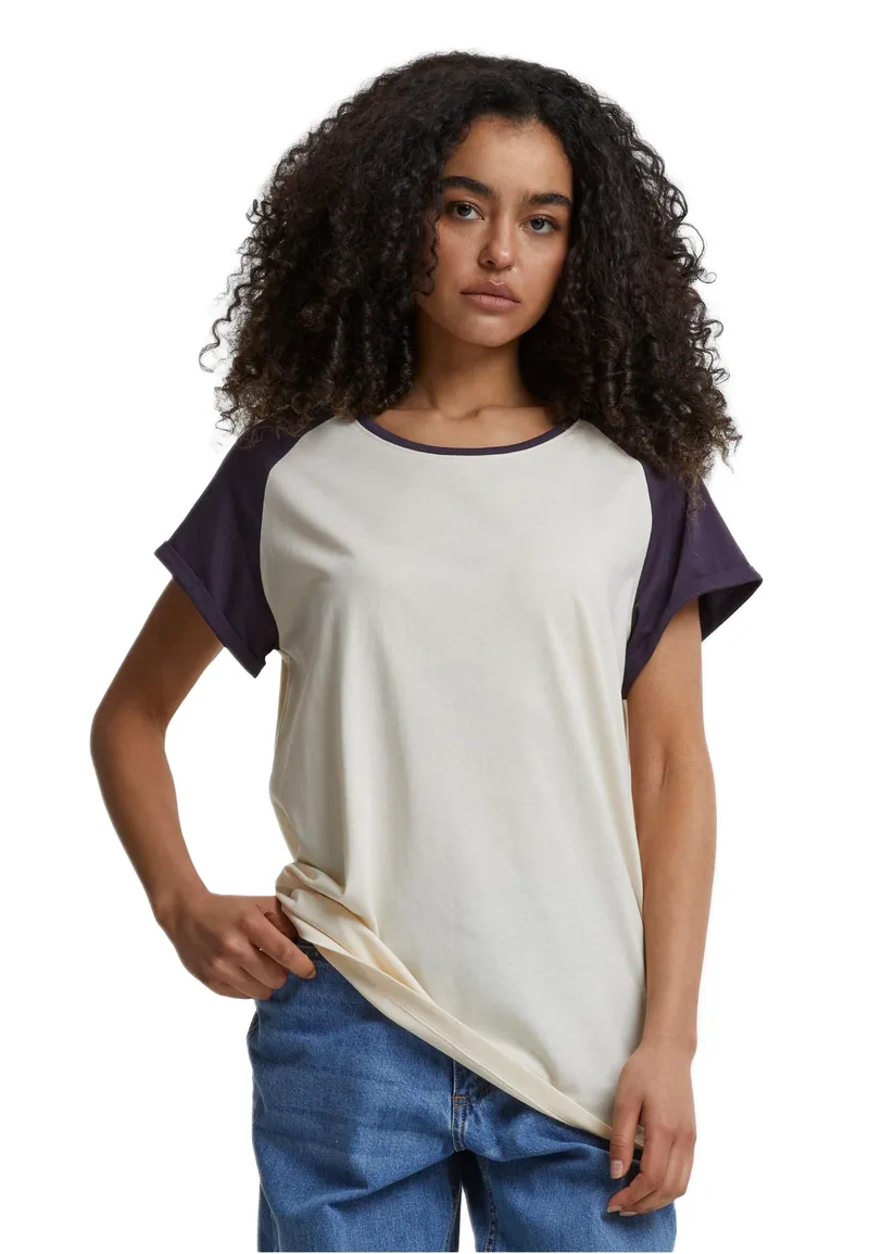 Ladies Contrast Raglan Tee Urban Classics TB1913-17545 Whitesand/Purplenight