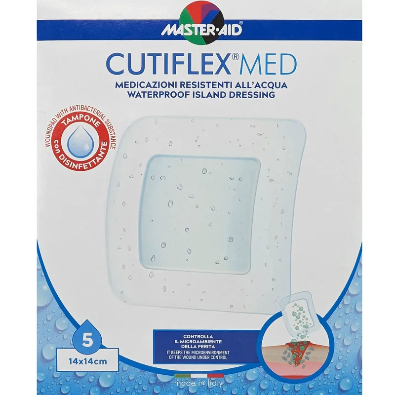Master Aid Cutiflex Med Waterproof Island Dressing 14x14cm Αδιάβροχα Μετεγχειρητικά Επιθέματα 5 Τεμάχια