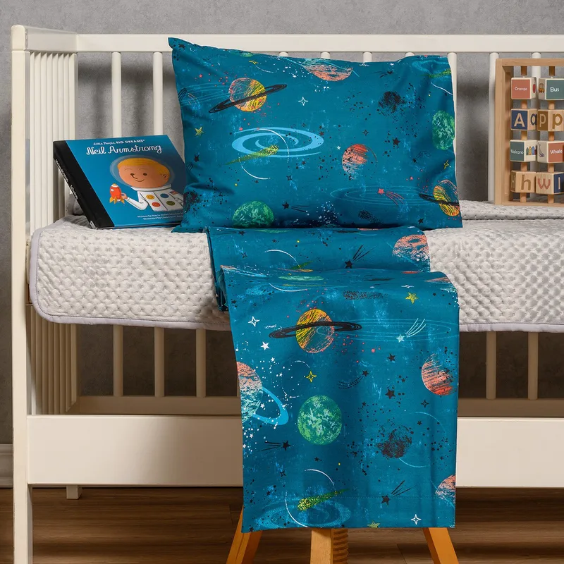 Σετ Σεντόνια Βαμβακερά Κούνιας 120x170εκ. Interstellar Petrol Baby Line Melinen 20004430 (Ύφασμα: Βαμβάκι 100%, Τύπος κατωσέντονου: Χωρίς Λάστιχο, Χρώμα: Πετρόλ , Μέγεθος: Σετ) - MELINEN - 20004430