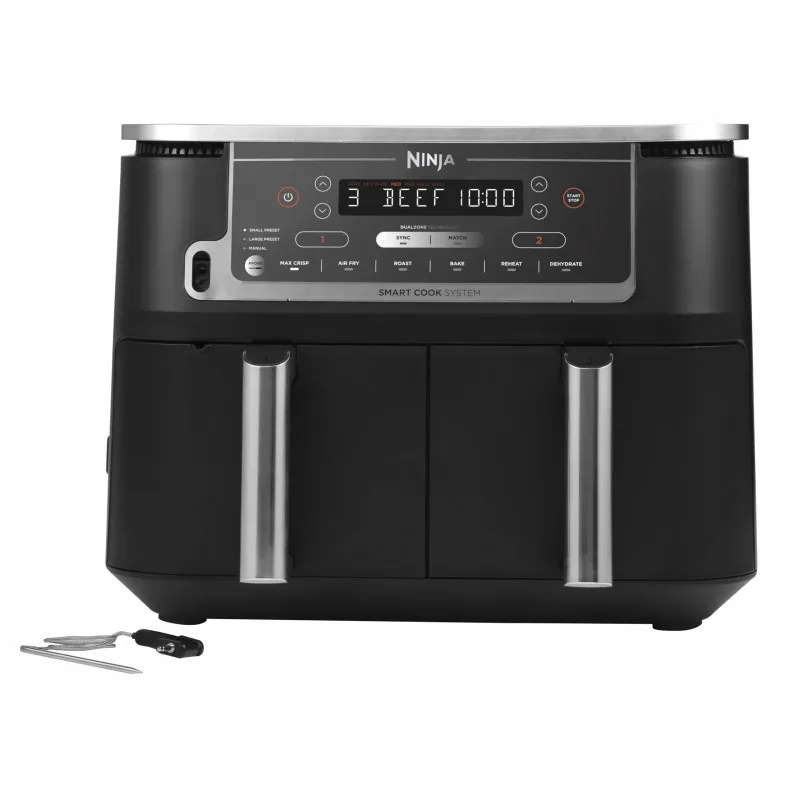 Ninja AF451EU Διπλή φριτέζα ζεστού αέρα, 2470W, 9,5L, 6 προγράμματα, ανεξάρτητες ζώνες, συγχρονισμός, μαύρο χρώμα