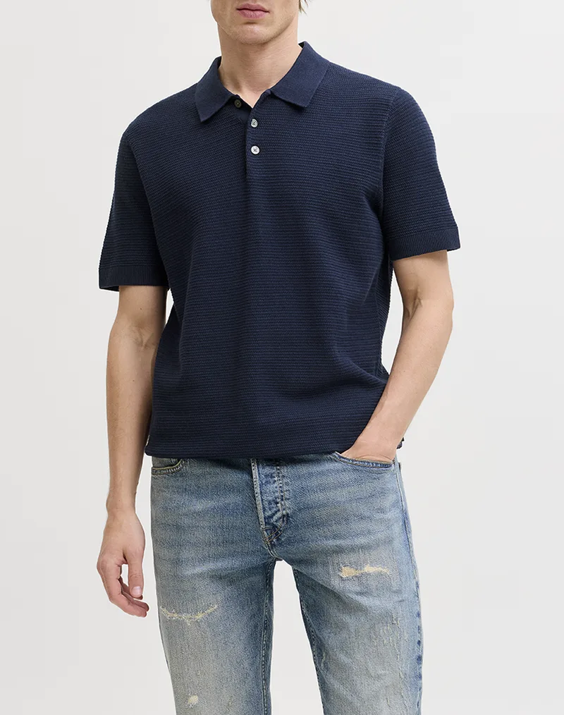 JACK&JONES JPRBLURILEY KNIT POLO SS SN 12292034-Sky Captain DarkBlue