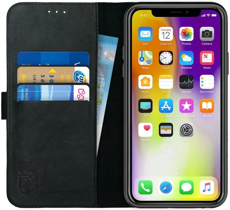 Κόκκινο Deluxe Δερμάτινη Θήκη Πορτοφόλι Apple iPhone XS Max - Black (8719246158360)