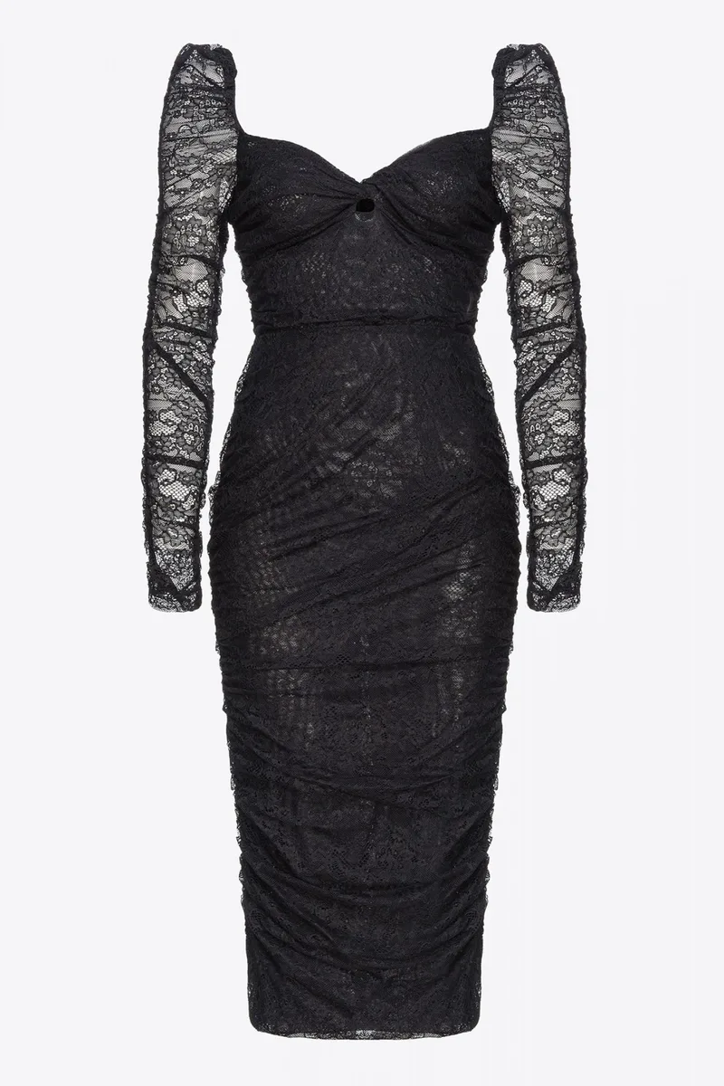 PINKO ΦΟΡΕΜΑ POLARITONE MIDI ΔΑΝΤΕΛΑ ΝΤΡΑΠΕ V-NECK ΜΑΥΡΟ