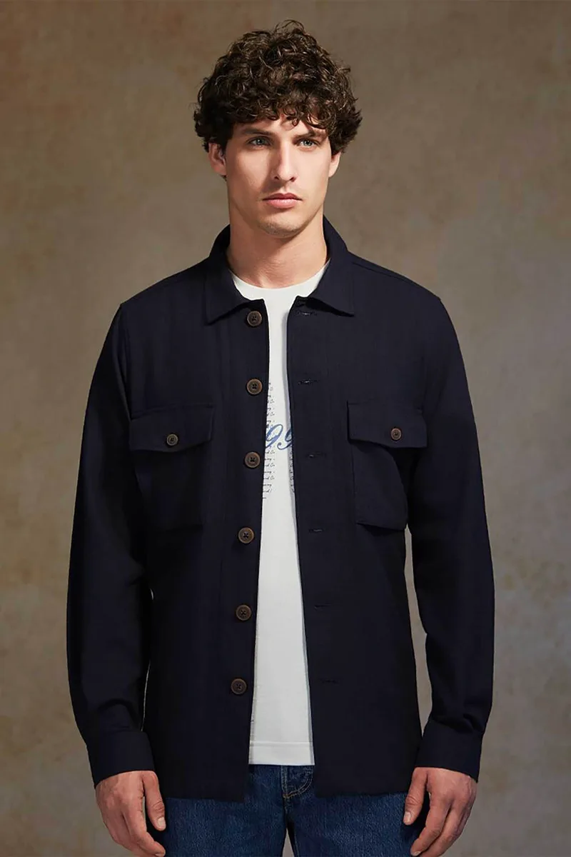 Oxford Company ανδρικό overshirt μονόχρωμο Regular Fit - B116-OZ21.04 Μπλε Σκούρο