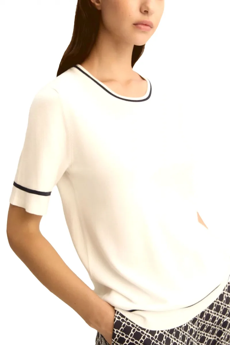 MARELLA EMME ΠΛΕΚΤΟ EMMBOCCALE CREW NECK ΕΚΡΟΥ-ΜΠΛΕ