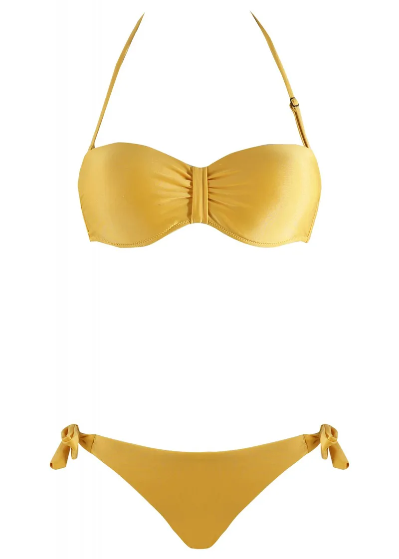 Σέτ μαγιό ενισχυμένο bikini δετό στο πλάι brazilianne . Καλύπτει B Cup ΚΙΤΡΙΝΟ