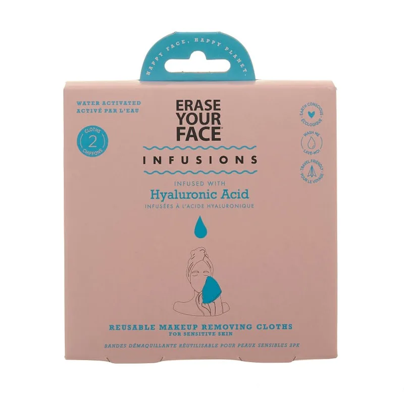 Erase you Face Reusable Makeup Removing Cloths Infused with Hyaluronic Acid 2pcs