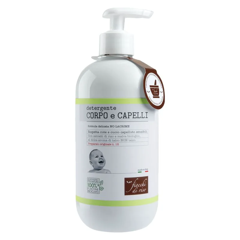 Fiocchi Di Riso Body and Hair Cleanser with Rice Extracts, Organic Mallow and Talc Non Talc 400 Ml