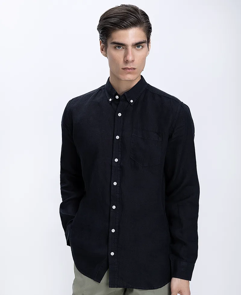 Ανδρικό Πουκάμισο Λινό Με Button Down Γιακά Regular Fit