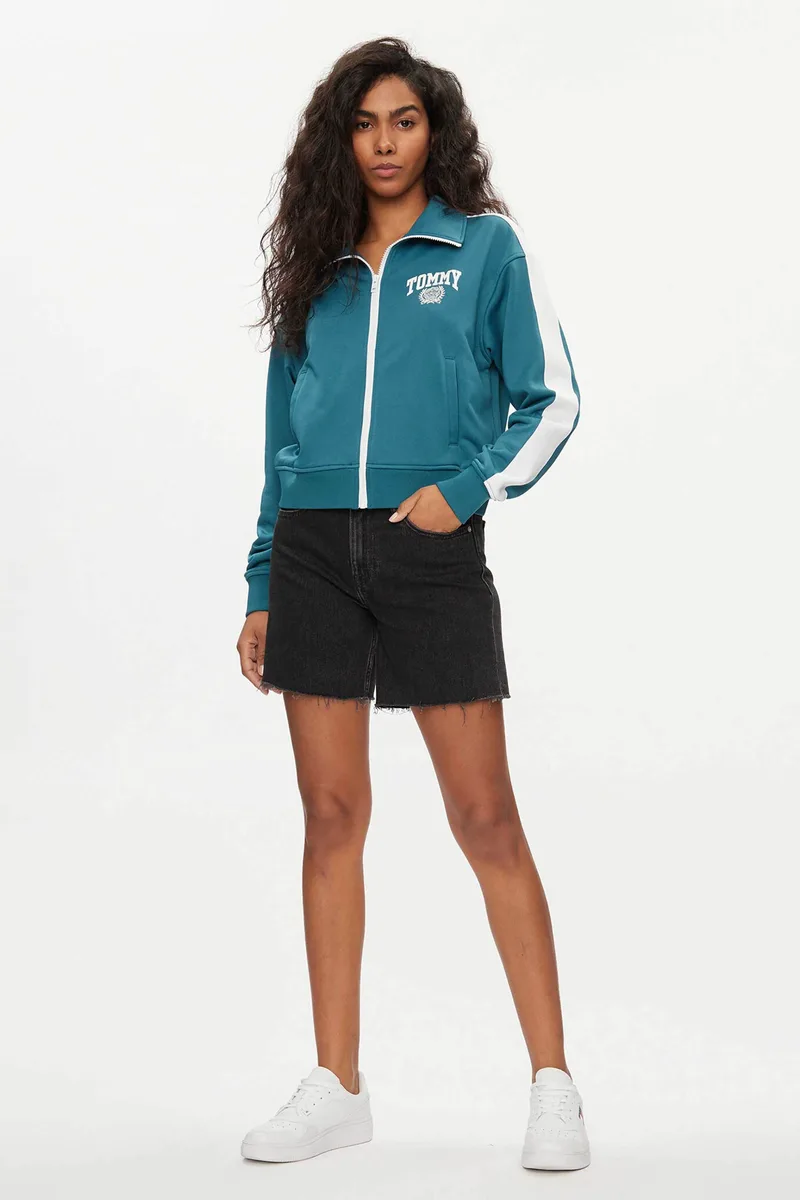 Tommy Jeans γυναικείο denim σορτς πεντάτσεπο με ξέφτια και λογότυπο Regular Fit - DW0DW18330 Μαύρο