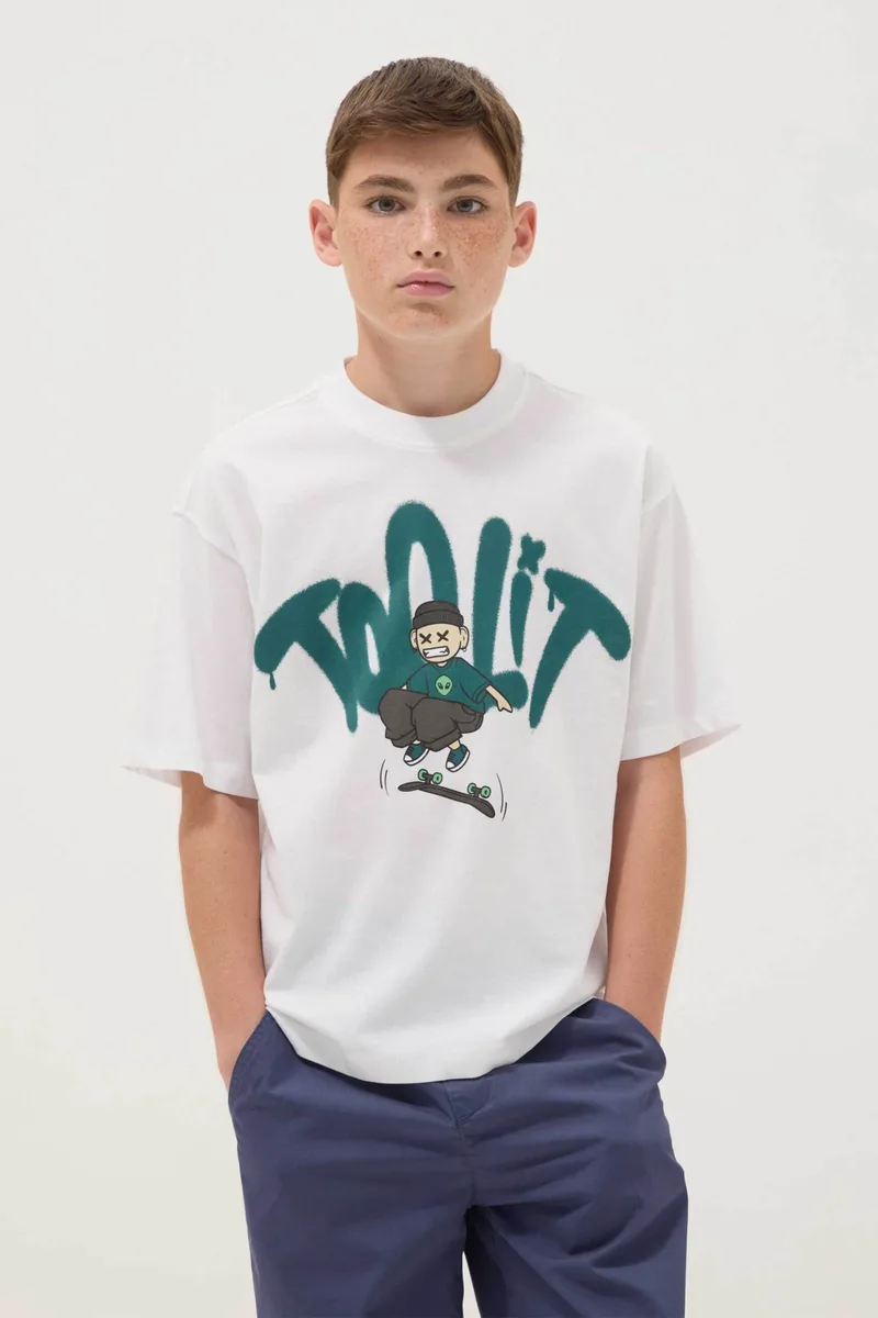 OVS παιδικό T-shirt με print Oversized Fit - 002681661 Λευκό