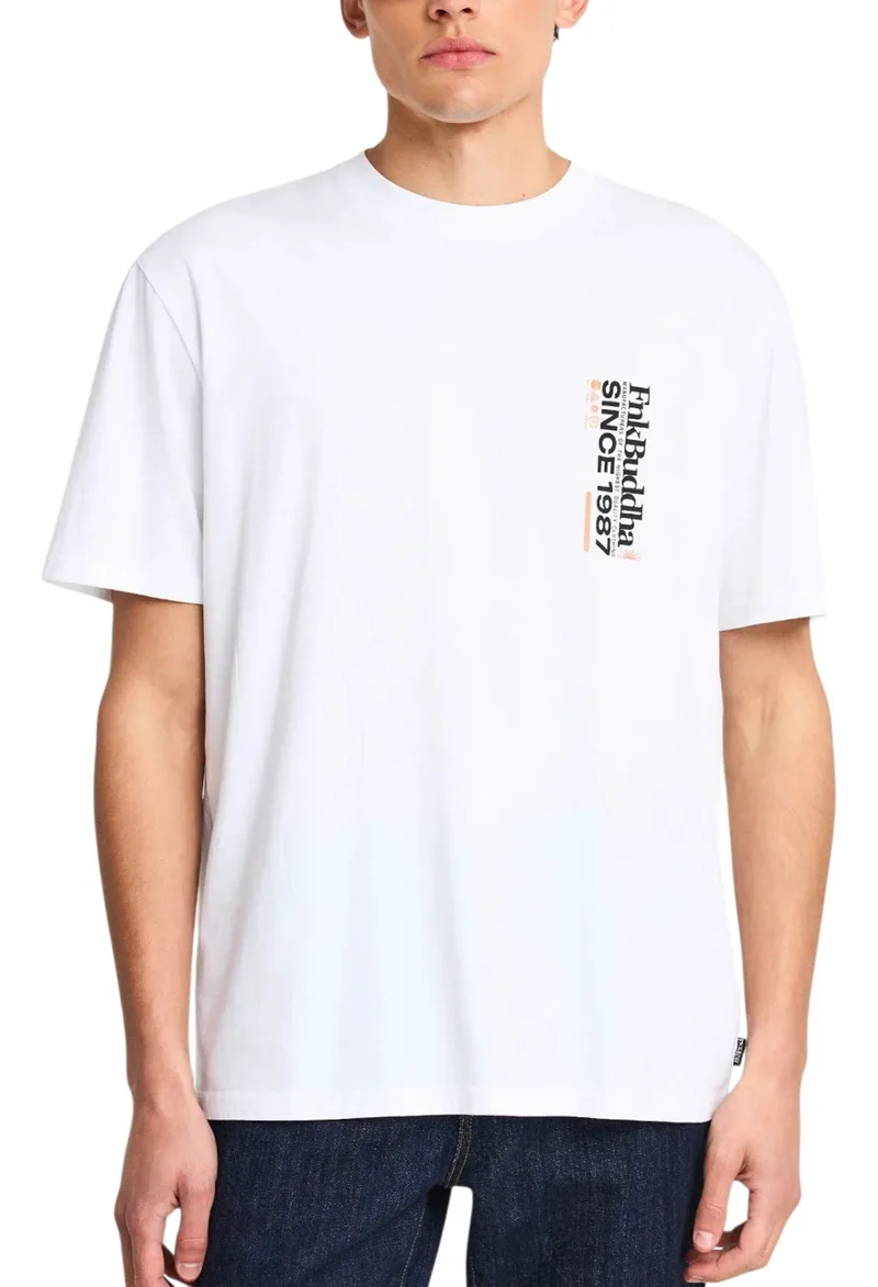 Μπλούζα Κοντομάνικη Funky Buddha Με Τύπωμα FBM013-037-04-OPTICAL WHITE Ανδρικό
