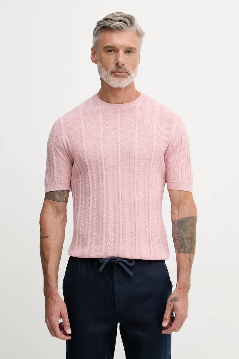 United Colors of Benetton πλεκτό ανδρικό t-shirt με πρόσμιξη λινού