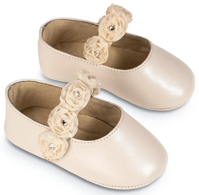 Babywalker Γοβακι Μονή Μπαρέτα με Chiffon Λουλούδια MI1638 Εκρού