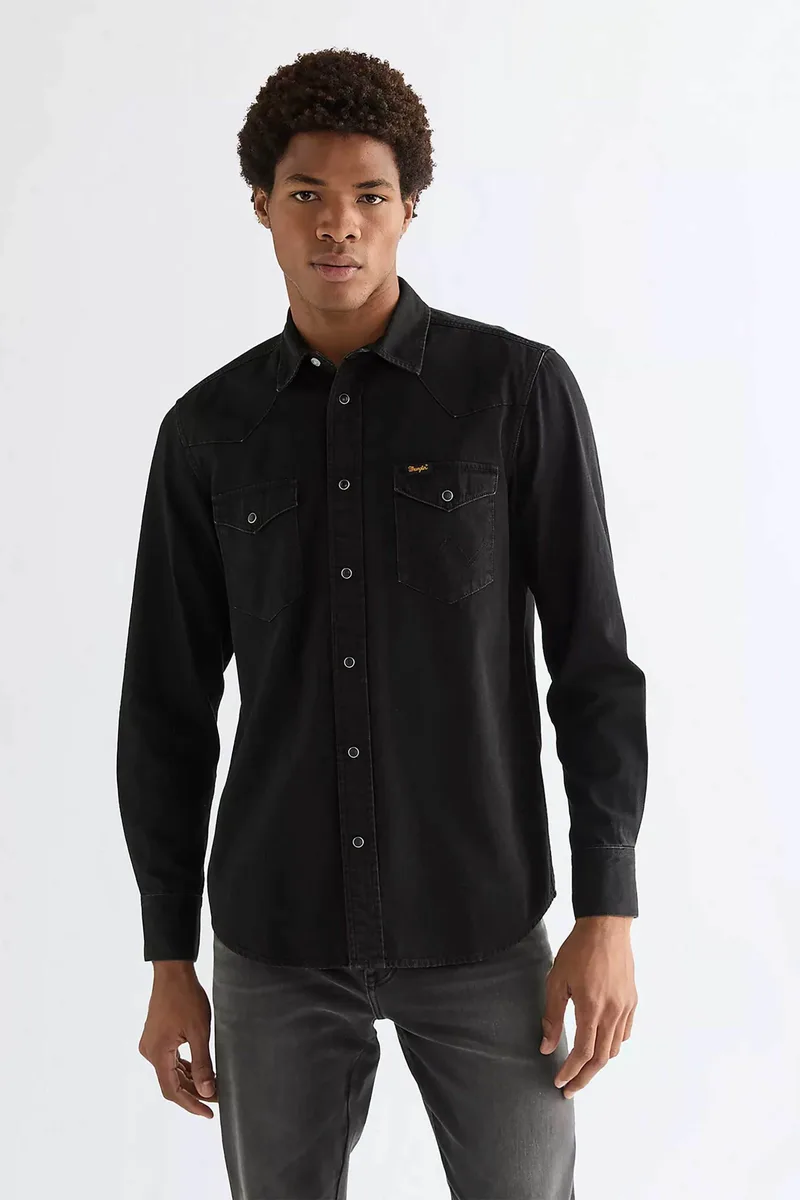 Wrangler® ανδρικό denim πουκάμισο Regular Fit "Western" - 112378427 Μαύρο