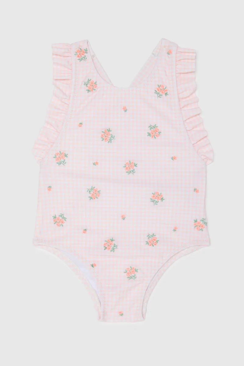 OVS βρεφικό μαγιό ολόσωμο με καρό σχέδιο και floral pattern - 002199301 Ροζ