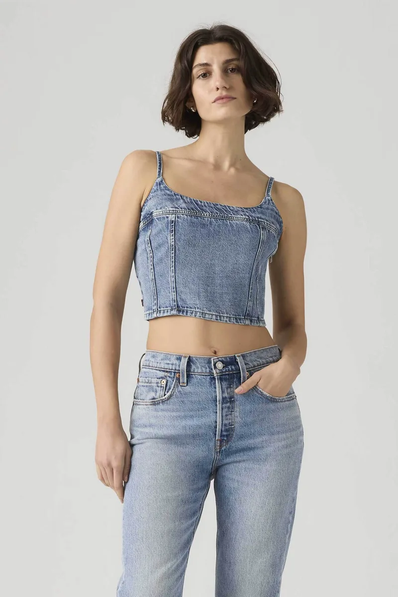 Levi's® γυναικείο denim τοπ αμάνικο cropped Slim Fit "Jadine" - 001SD0007 Denim Blue