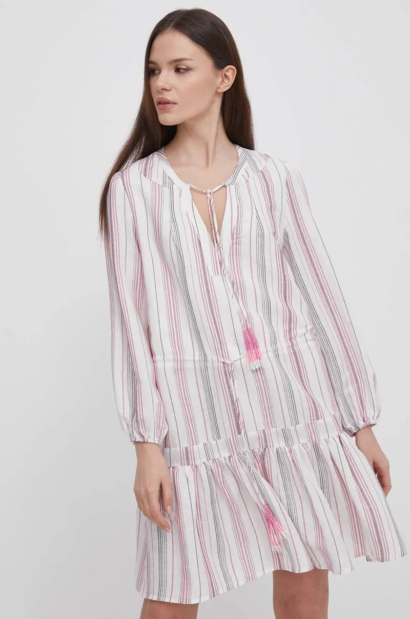 Λινό φόρεμα Pepe Jeans DEBBIE