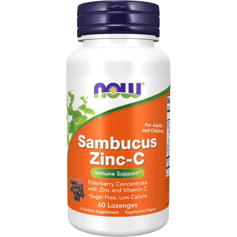 Now Foods Sambucus Zinc-C Συμπλήρωμα Διατροφής Εκχυλίσματος Σαμπούκου με Ψευδάργυρο & Βιταμίνη C για την Ενίσχυση του Ανοσοποιητικού με Φυσική Γεύση 60 Lozenges