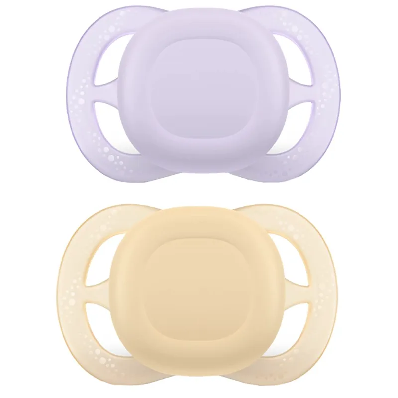 Philips Avent Ultra Start Silicone Orthodontic Soother 0-2m Ορθοδοντική Πιπίλα Σιλικόνης Κατάλληλη για Νεογέννητα Μωρά με Θήκη Μεταφοράς 2 Τεμάχια - Μωβ / Κίτρινο
