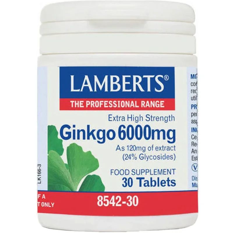 Lamberts Ginkgo Biloba Extract Συμπλήρωμα Διατροφής για την Καλή Λειτουργία του Κυκλοφορικού & της Μνήμης 6000mg, 30tabs
