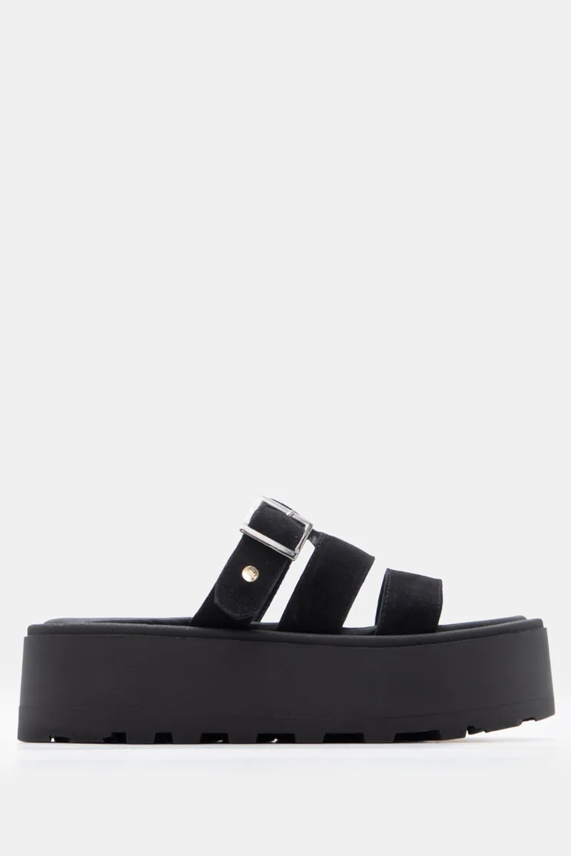 LUIGI DESIGN - Πλατφόρμες Flatform με Λουράκια - Μαύρο