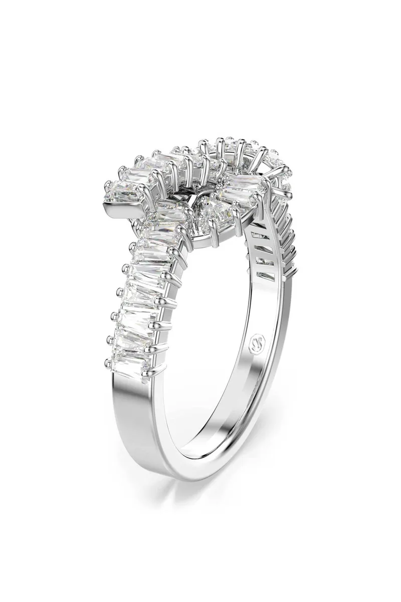 Swarovski γυναικείο δαχτυλίδι κοπή baguette, κόμπος, λευκό, επιμετάλλωση ροδίου "Matrix" (55) - 5727122