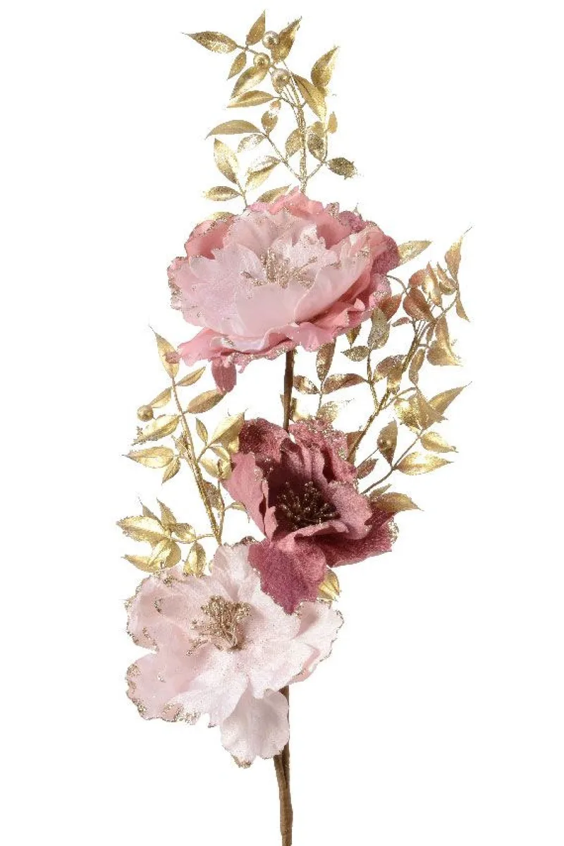 Κλαδι Με Λουλουδια Και Χρυσα Φυλλα 85Cm 12x25x85cm Ρόζ Kaeming