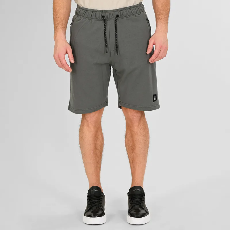 REBASE TERRY FLEECE SHORTS WITH ZIPPERS AT POCKETS ΧΑΚΙ